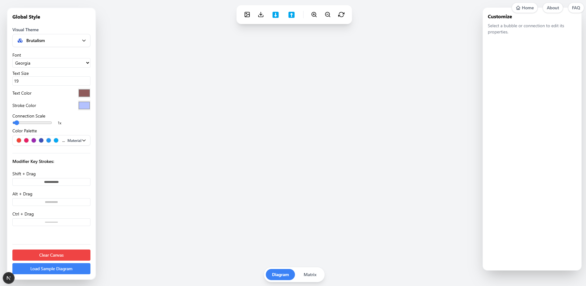 Archi Bubble Interface showing the canvas and side panel